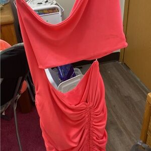 Chic Coral Ruched Dress